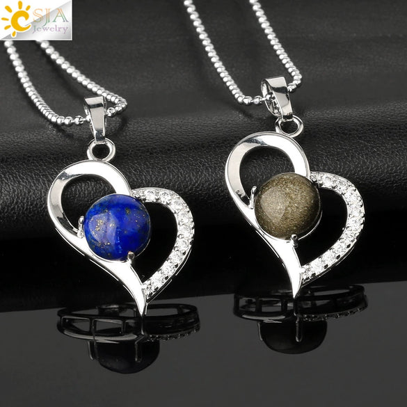 Minimalist Amethyst Crystal Heart Pendant Necklace With Silver Plated Alloy Ball Chain Rhinestone Accent For Couples