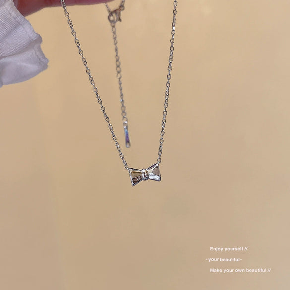 Minimalist Bow Necklace For Women Titanium Steel Copper Electroplating Cross Chain