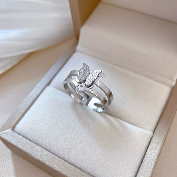 Minimalist Butterfly The Crown Titanium Steel Polishing Unisex Ring