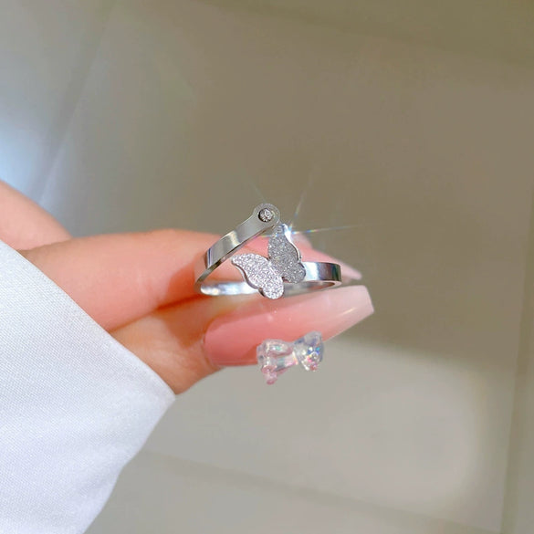 Minimalist Butterfly Titanium Steel Crown Pattern Polished Bungee Ring For Men And Women