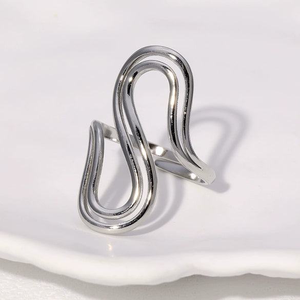 Minimalist Cold Style Sshaped Niche Design Sense Geometric Stainless Steel Ring For Women With Electroplating