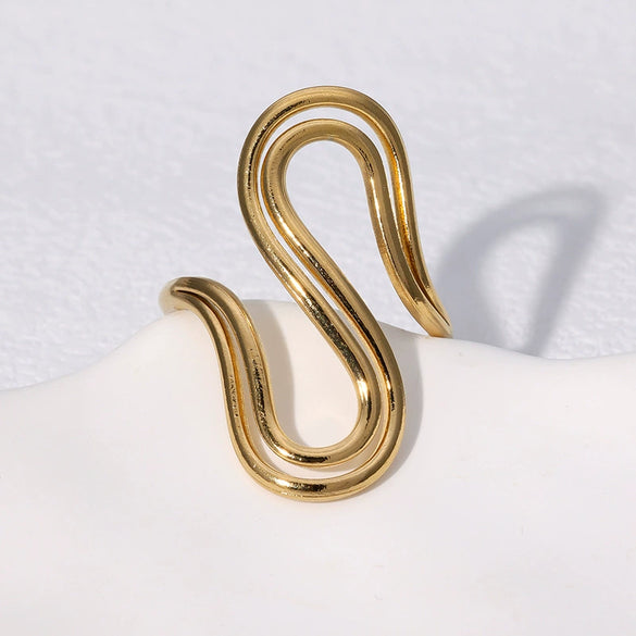 Minimalist Cold Style Sshaped Niche Design Sense Geometric Stainless Steel Ring For Women With Electroplating