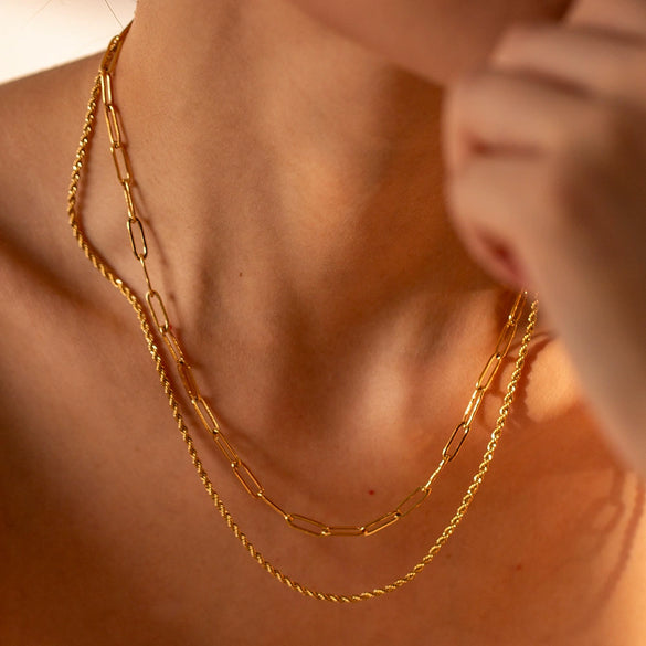 Minimalist Cold Style Stainless Steel And Titanium Steel Geometric Doublelayer Clavicle Chain Necklace With 18K Gold Plated Electroplating For Women