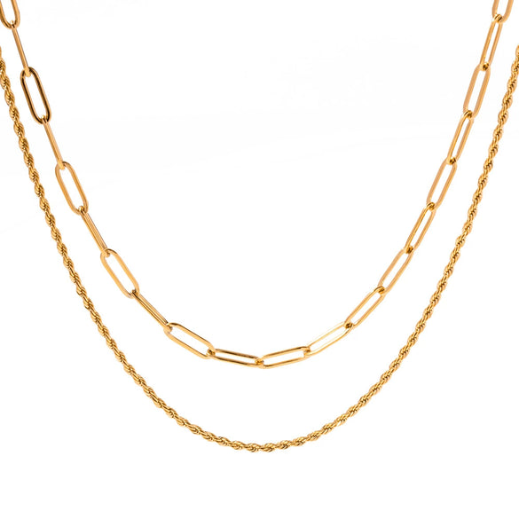 Minimalist Cold Style Stainless Steel And Titanium Steel Geometric Doublelayer Clavicle Chain Necklace With 18K Gold Plated Electroplating For Women