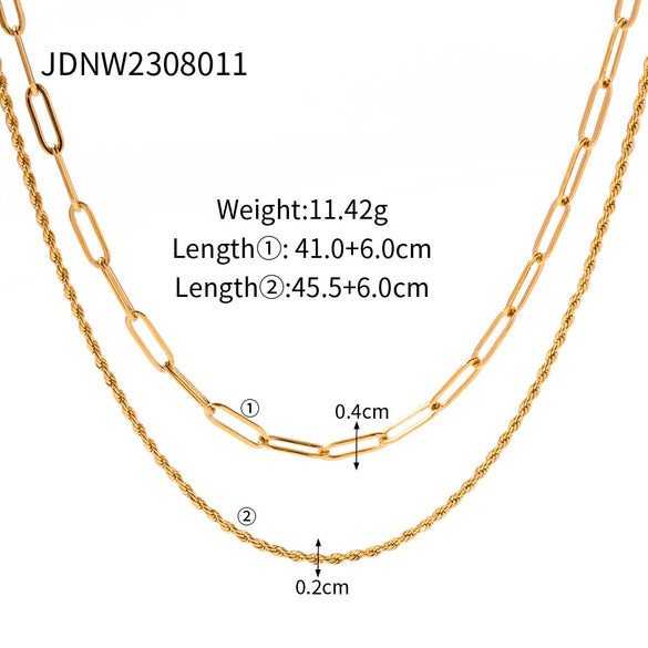 Minimalist Cold Style Stainless Steel And Titanium Steel Geometric Doublelayer Clavicle Chain Necklace With 18K Gold Plated Electroplating For Women