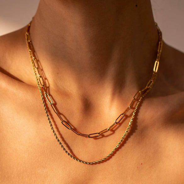 Minimalist Cold Style Stainless Steel And Titanium Steel Geometric Doublelayer Clavicle Chain Necklace With 18K Gold Plated Electroplating For Women