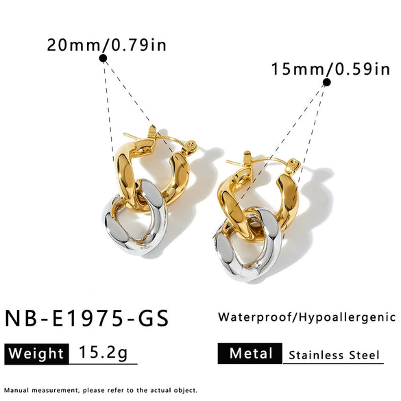 Minimalist Color Block Geometric Stainless Steel Earrings For Women With 18K Gold Vacuum Plated Finish