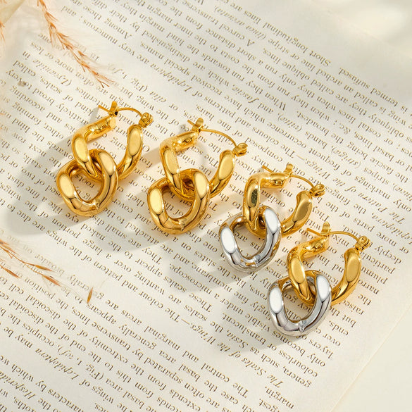 Minimalist Color Block Geometric Stainless Steel Earrings For Women With 18K Gold Vacuum Plated Finish