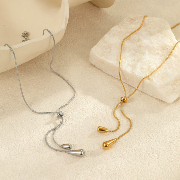 Minimalist Cool Titanium Steel And Stainless Steel Water Drop Pendant Necklace Geometric Pattern Goldplated Women's Accessory
