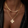 Minimalist Copper Cross Pendant Necklace With Paperclip Chain Geometric Electroplated Layered Necklace For Women