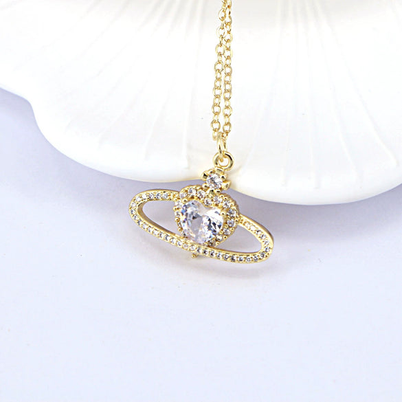 Minimalist Copper Heart Pendant Necklace With Zircon Inlay And Water Wave Chain Electroplated Fashion Jewelry For Women