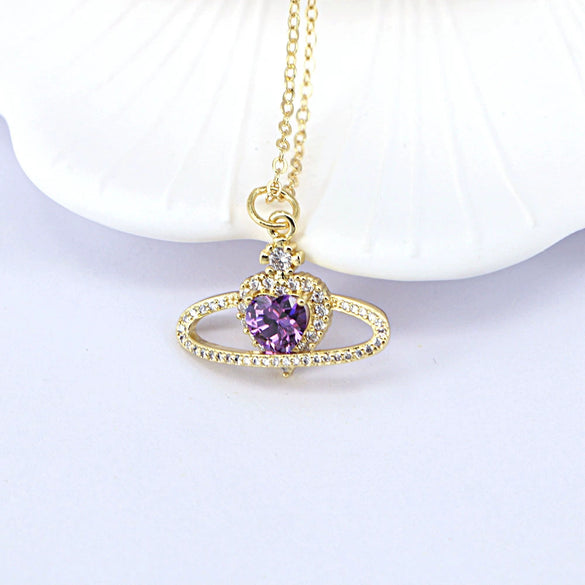 Minimalist Copper Heart Pendant Necklace With Zircon Inlay And Water Wave Chain Electroplated Fashion Jewelry For Women