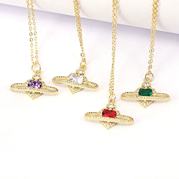 Minimalist Copper Heart Pendant Necklace With Zircon Inlay And Water Wave Chain Electroplated Fashion Jewelry For Women