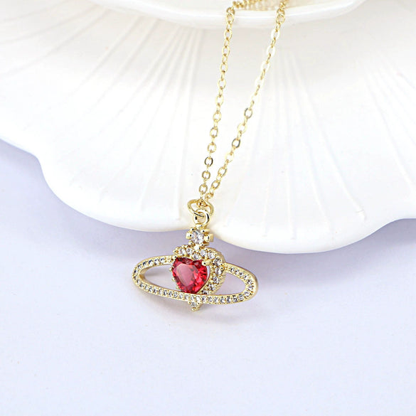 Minimalist Copper Heart Pendant Necklace With Zircon Inlay And Water Wave Chain Electroplated Fashion Jewelry For Women