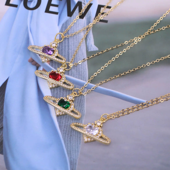 Minimalist Copper Heart Pendant Necklace With Zircon Inlay And Water Wave Chain Electroplated Fashion Jewelry For Women