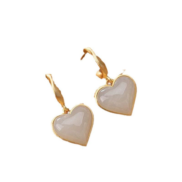 Minimalist Copper Heart Shaped Earrings With Electroplated Geometric Animal And Leaf Pattern For Women