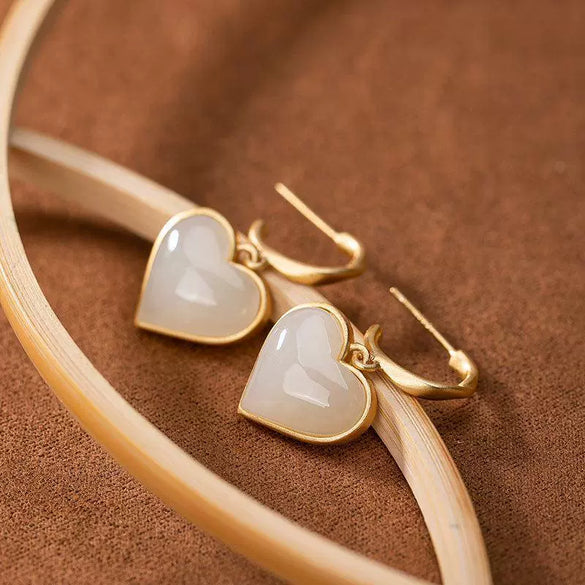 Minimalist Copper Heart Shaped Earrings With Electroplated Geometric Animal And Leaf Pattern For Women