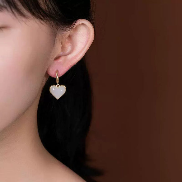Minimalist Copper Heart Shaped Earrings With Electroplated Geometric Animal And Leaf Pattern For Women
