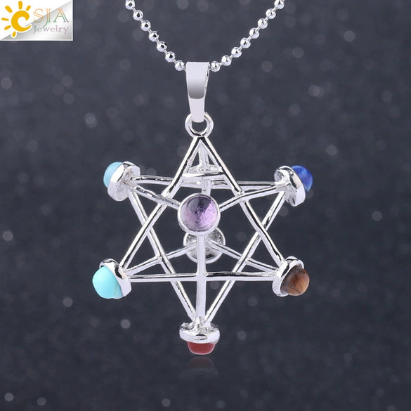 Minimalist Copper Hollow Geometric Hexagonal Pendant Necklace With Ball Chain And Semi Precious Stone Accent
