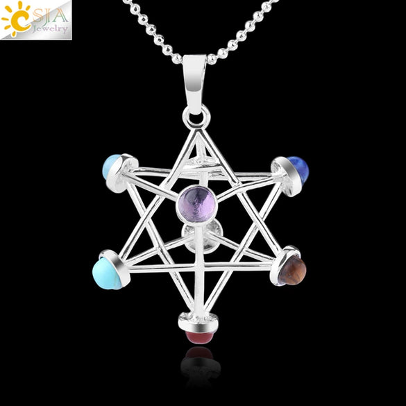 Minimalist Copper Hollow Geometric Hexagonal Pendant Necklace With Ball Chain And Semi Precious Stone Accent