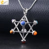 Minimalist Copper Hollow Geometric Hexagonal Pendant Necklace With Ball Chain And Semi Precious Stone Accent
