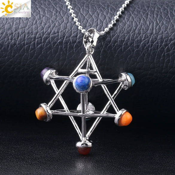 Minimalist Copper Hollow Geometric Hexagonal Pendant Necklace With Ball Chain And Semi Precious Stone Accent