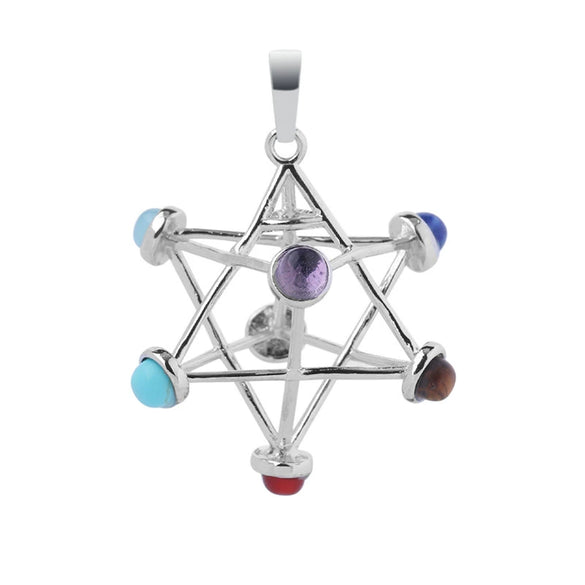 Minimalist Copper Hollow Geometric Hexagonal Pendant Necklace With Ball Chain And Semi Precious Stone Accent