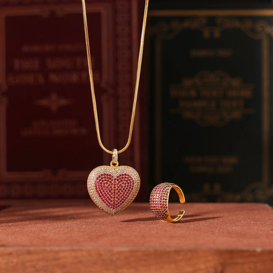 Minimalist Copper Love Pendant Titanium Steel Necklace For Women With 18K Gold Plated Opening Ring And Electroplating Design