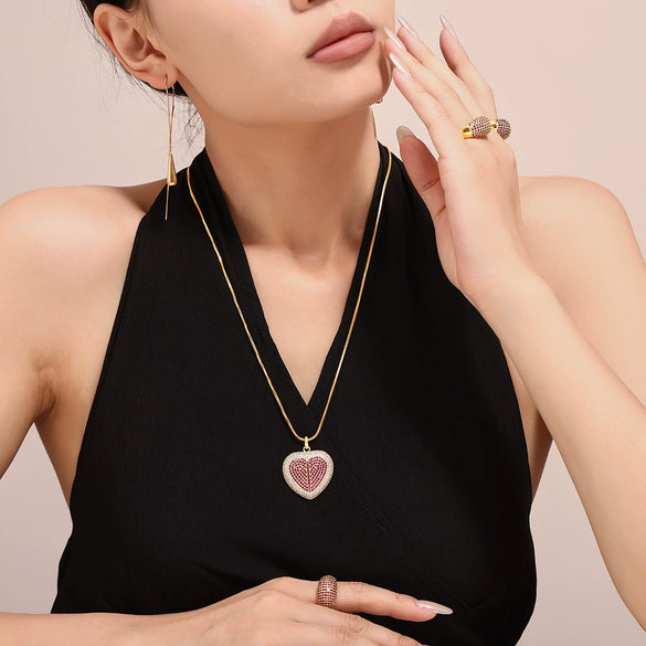 Minimalist Copper Love Pendant Titanium Steel Necklace For Women With 18K Gold Plated Opening Ring And Electroplating Design