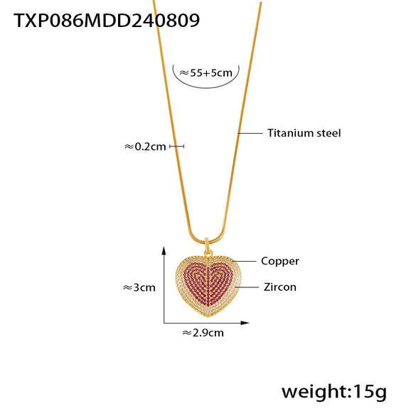 Minimalist Copper Love Pendant 316L Stainless Steel Necklace With Zirconium Plated 18K Gold And Electroplating Process