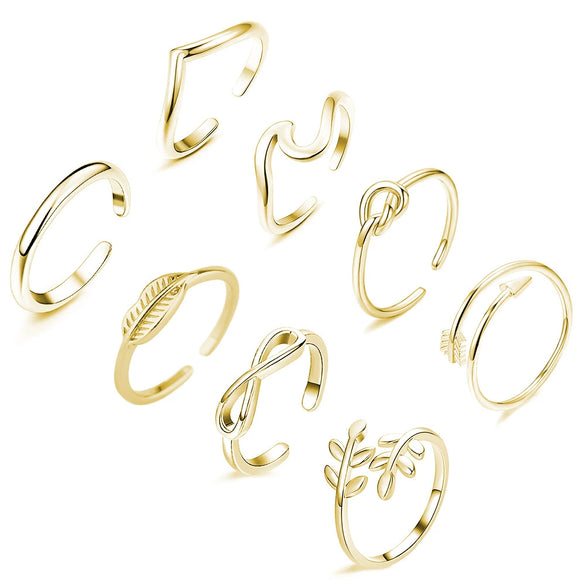 Minimalist Copper Open Ring Set With Leaf Arrow And Wave Geometric U Shaped Design Electroplated Jewelry For Women