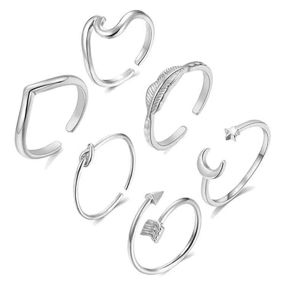 Minimalist Copper Open Ring Set With Leaf Arrow And Wave Geometric U Shaped Design Electroplated Jewelry For Women