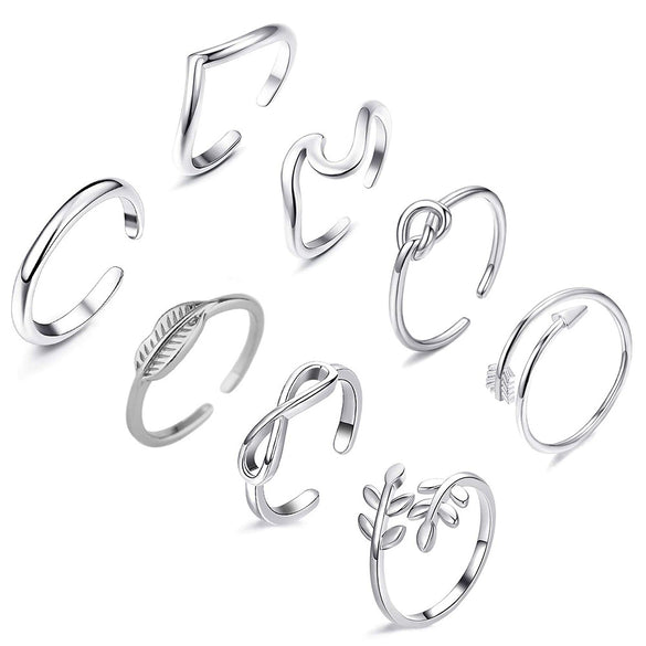 Minimalist Copper Open Ring Set With Leaf Arrow And Wave Geometric U Shaped Design Electroplated Jewelry For Women