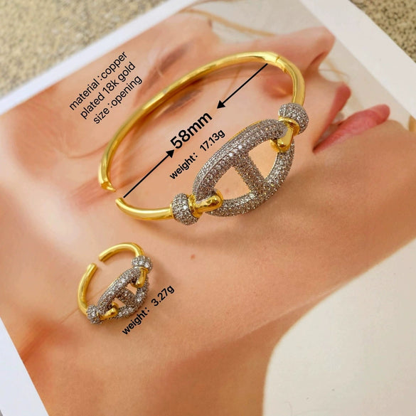 Minimalist Copper Pig Nose Ring Bracelet For Women Electroplated Light Luxury Niche Fashion