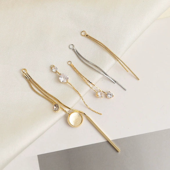 Minimalist Copper Plated Real Gold Handmade Earrings With Hanging Tassel Double Ring Inlaid Zircon Jewelry Accessories