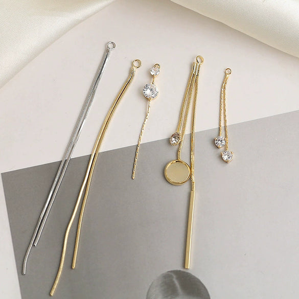 Minimalist Copper Plated Real Gold Handmade Earrings With Hanging Tassel Double Ring Inlaid Zircon Jewelry Accessories