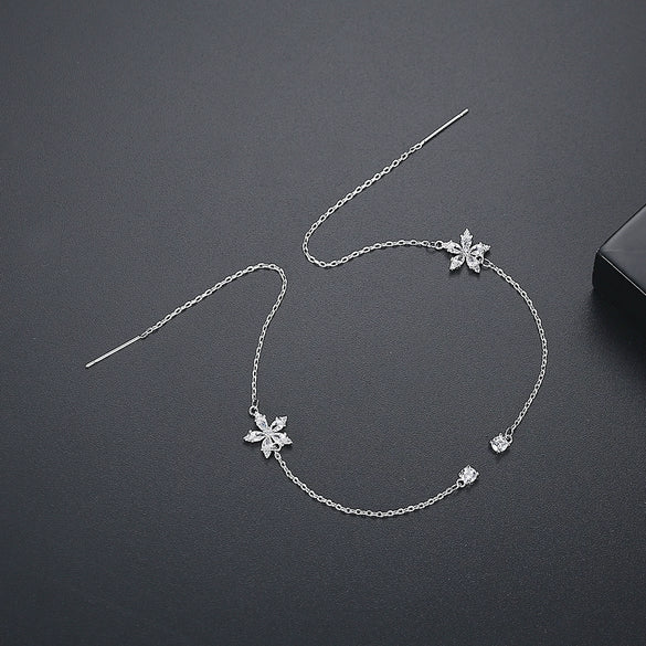 Minimalist Copper Star Line Earrings With Zircon Accents Elegant Long Ear Jewelry For Women
