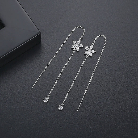 Minimalist Copper Star Line Earrings With Zircon Accents Elegant Long Ear Jewelry For Women