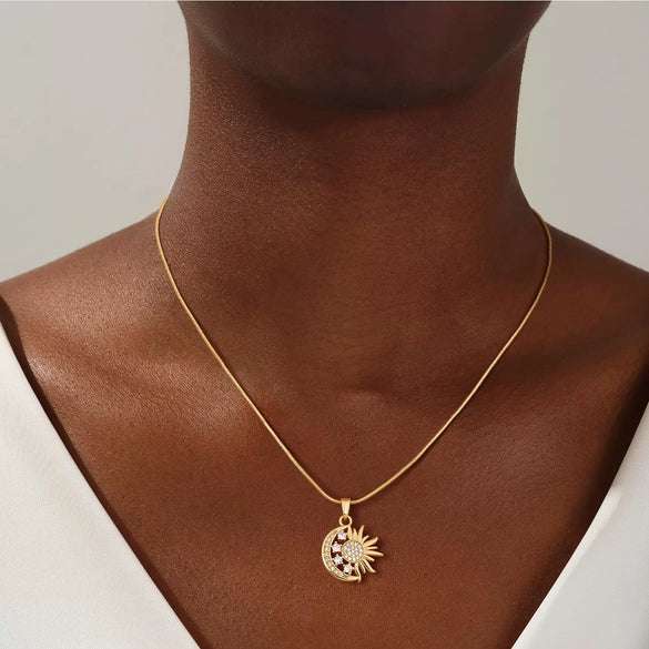 Minimalist Copper Sun And Moon Pendant Choker Necklace With Geometric Design Electroplated Fashion Jewelry For Women