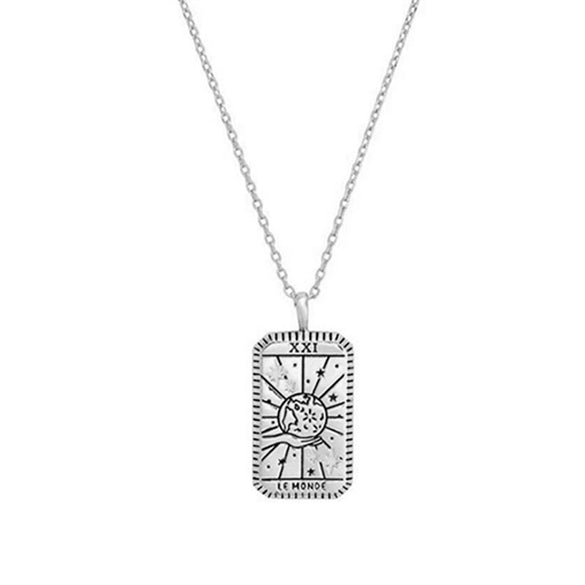 Minimalist Copper Tarot Necklace With Geometric Cartoon Character Square Pendant Fashion Jewelry