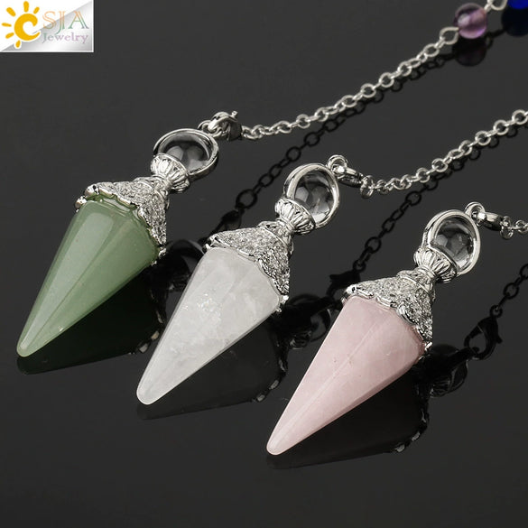 Minimalist Crystal Amethyst Pyramid Spirit Pendulum Pendant Semi Precious Stone Colorful Gem Pendant