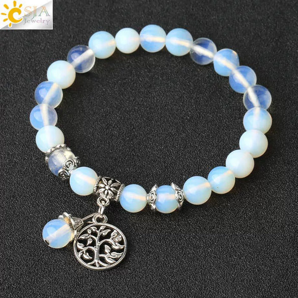 Minimalist Crystal Beaded Stone Chain Bracelet With Tree Of Life Pattern Semi Precious Jewelry For Unisex
