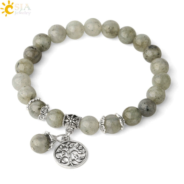 Minimalist Crystal Beaded Stone Chain Bracelet With Tree Of Life Pattern Semi Precious Jewelry For Unisex