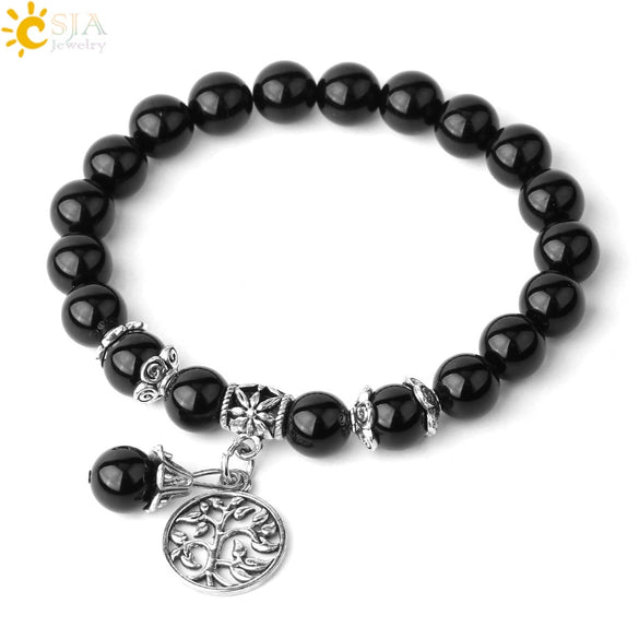 Minimalist Crystal Beaded Stone Chain Bracelet With Tree Of Life Pattern Semi Precious Jewelry For Unisex