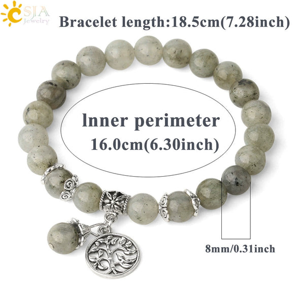 Minimalist Crystal Beaded Stone Chain Bracelet With Tree Of Life Pattern Semi Precious Jewelry For Unisex