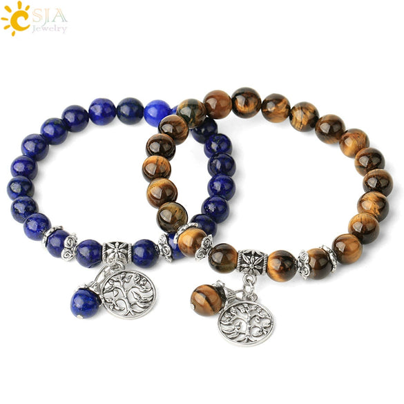 Minimalist Crystal Beaded Stone Chain Bracelet With Tree Of Life Pattern Semi Precious Jewelry For Unisex