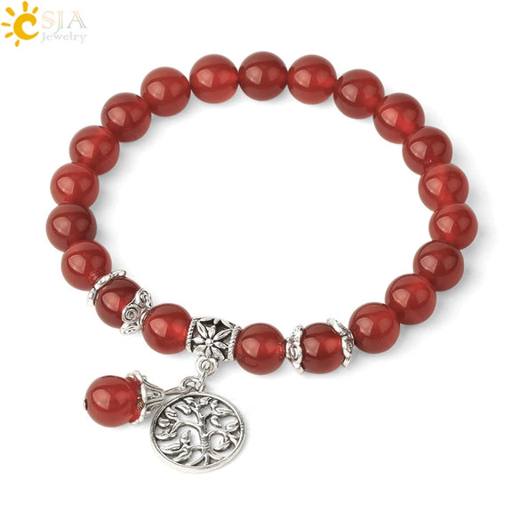 Minimalist Crystal Beaded Stone Chain Bracelet With Tree Of Life Pattern Semi Precious Jewelry For Unisex