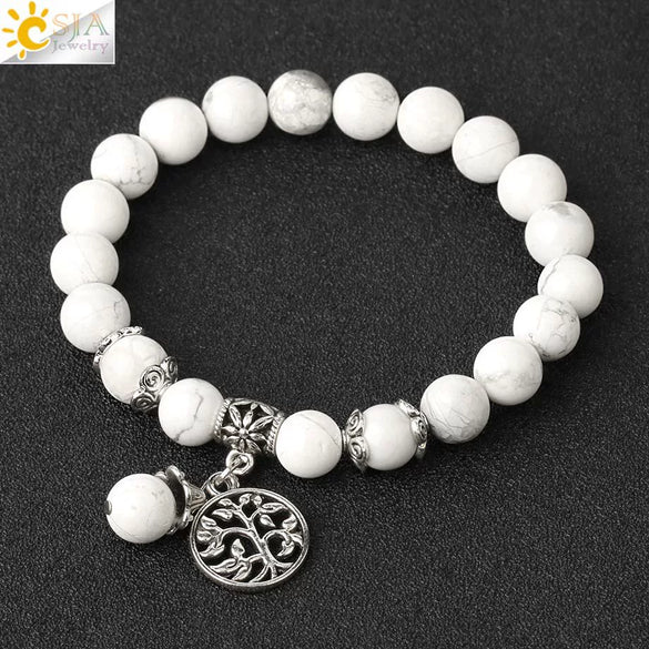 Minimalist Crystal Beaded Stone Chain Bracelet With Tree Of Life Pattern Semi Precious Jewelry For Unisex