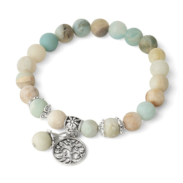 Minimalist Crystal Beaded Stone Chain Bracelet With Tree Of Life Pattern Semi Precious Jewelry For Unisex