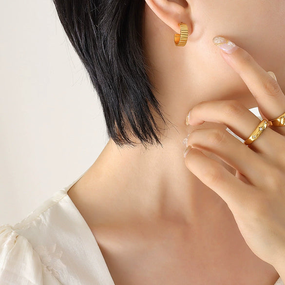 Minimalist Cshaped Plaid Elegant Earrings Titanium Steel 18K Gold Plated Accessories For Cold Summer Girls